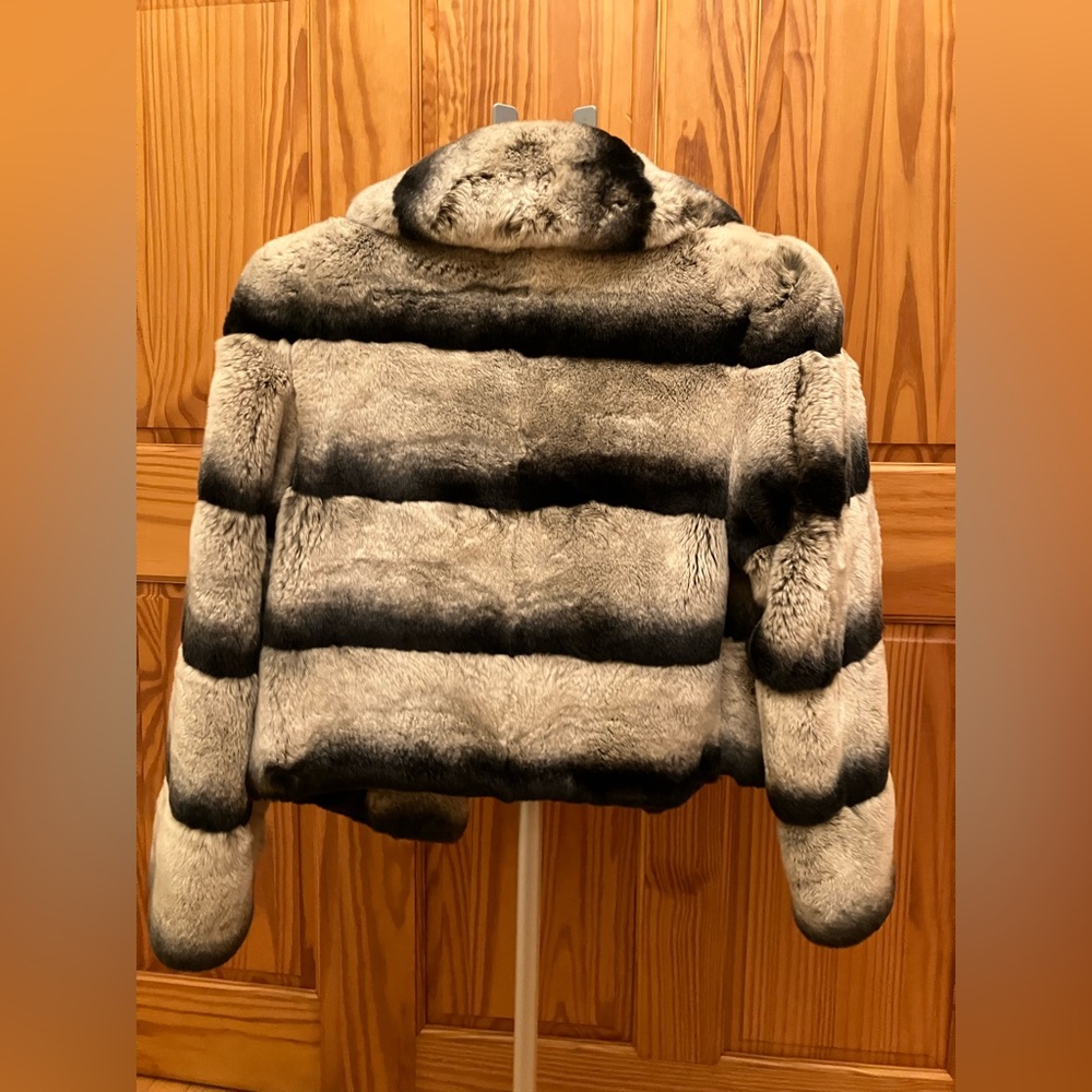 Italian Chinchilla Genuine Rex Rabbit Fur Coat With Turn-down Collar Coat Jacket - Picture 2 of 7